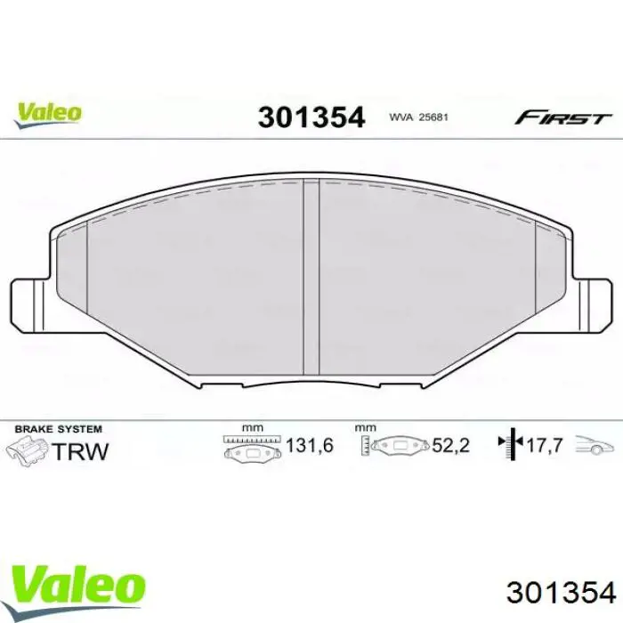 Передние тормозные колодки 301354 VALEO