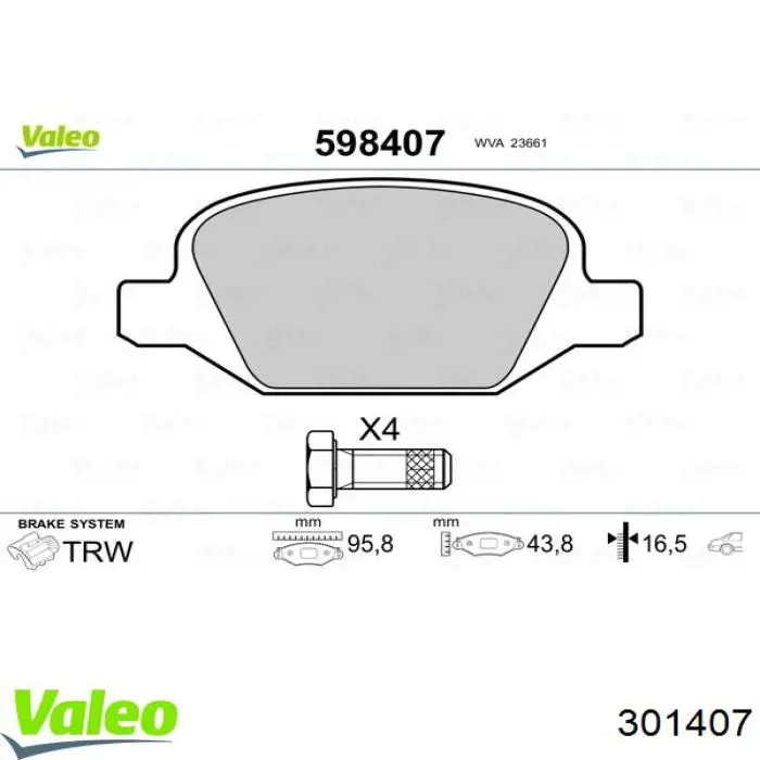 Колодки дисковые  VALEO 301407 цена, от 19.14 USD