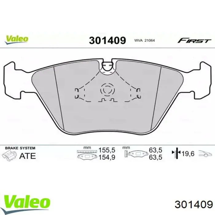 Передние тормозные колодки 301409 VALEO