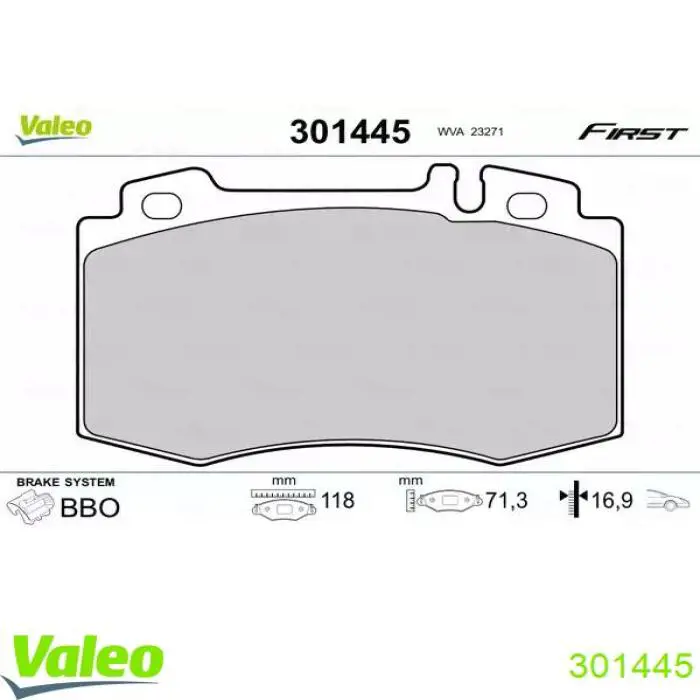 Передние тормозные колодки 301445 VALEO