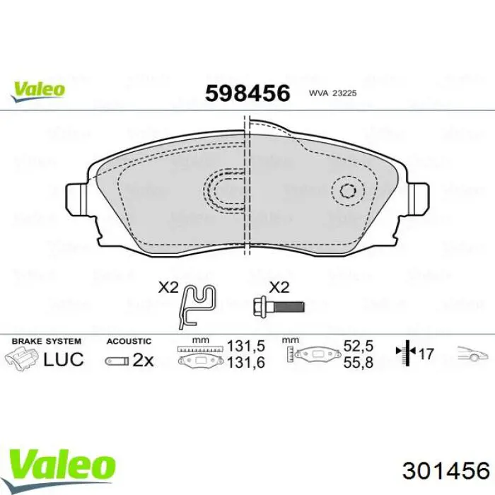 Передние тормозные колодки 301456 VALEO