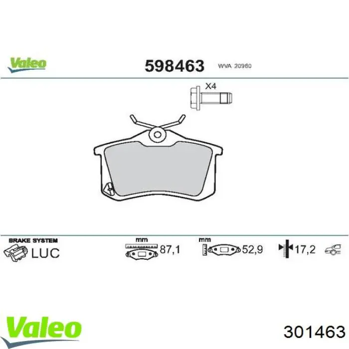Задние тормозные колодки 301463 VALEO
