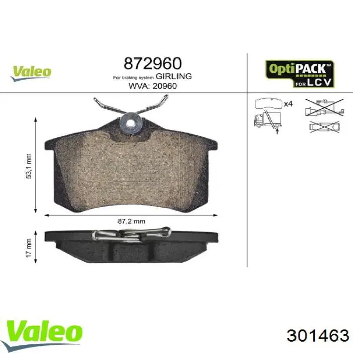 Задние дисковые колодки VALEO 301463
