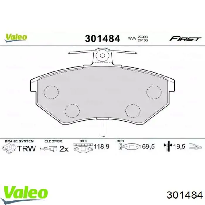 Передние тормозные колодки 301484 VALEO