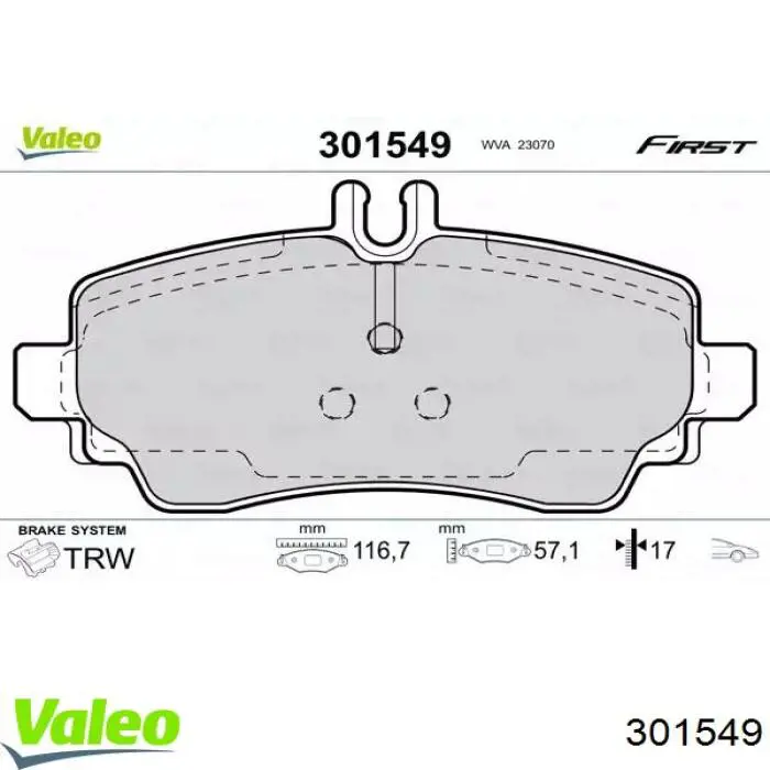 Передние тормозные колодки 301549 VALEO