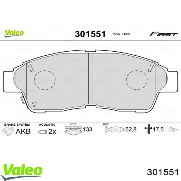 Pastillas de freno delanteras 301551 VALEO