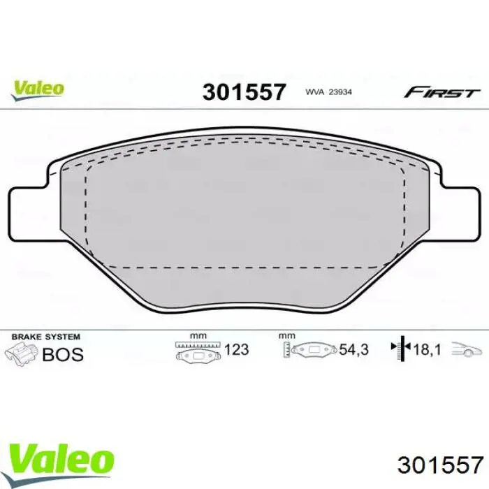 Передние тормозные колодки 301557 VALEO