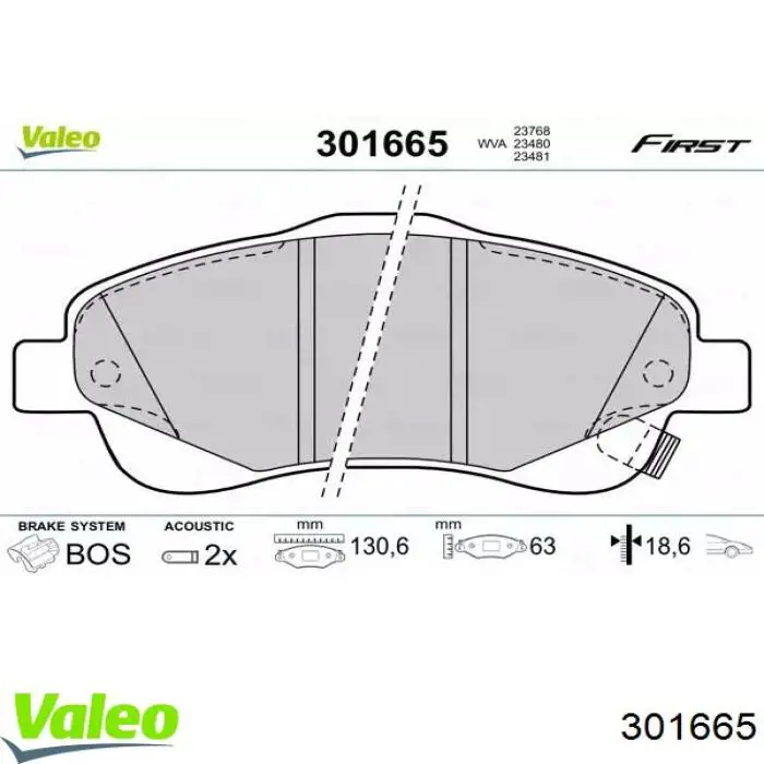 Передние тормозные колодки 301665 VALEO