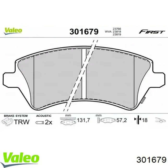 Передние тормозные колодки 301679 VALEO