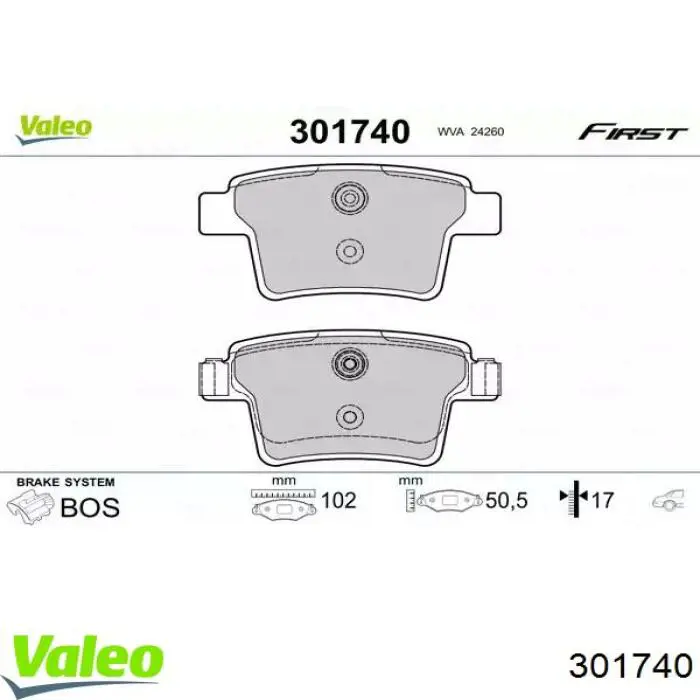 Задние тормозные колодки 301740 VALEO