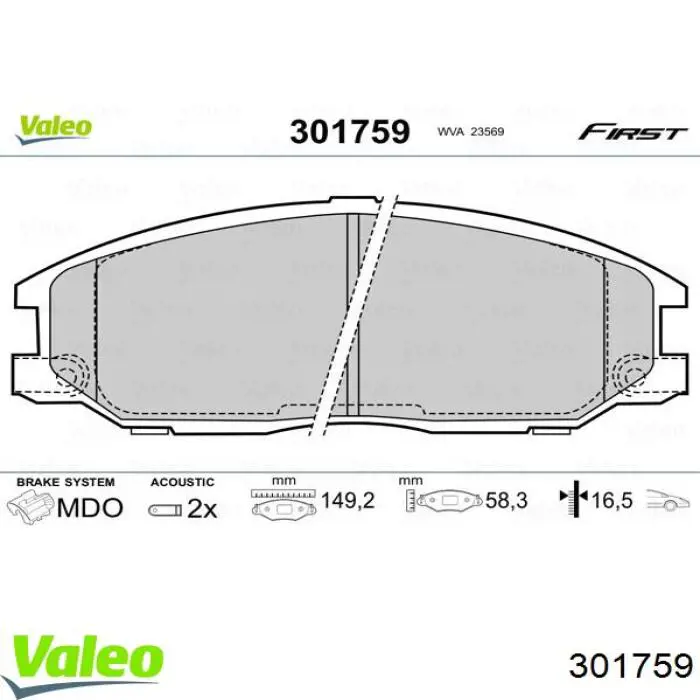 Передние тормозные колодки 301759 VALEO