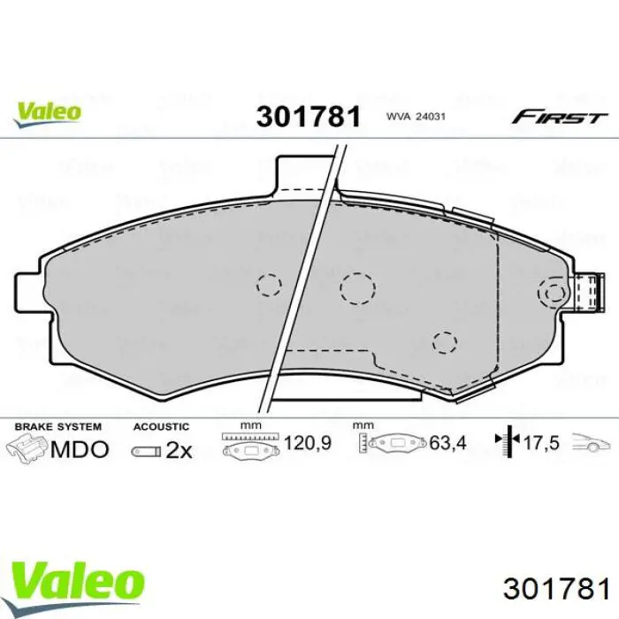 Передние тормозные колодки 301781 VALEO