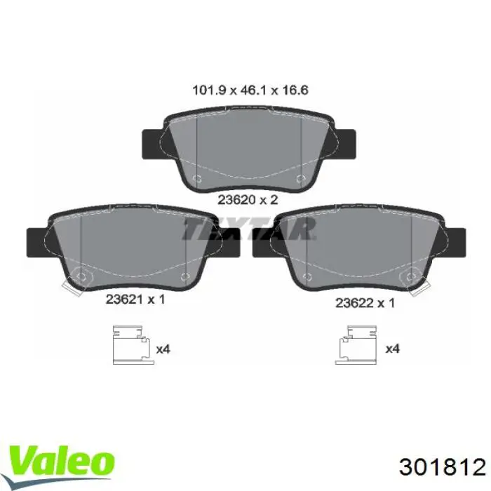 Задние тормозные колодки 301812 VALEO