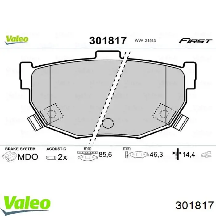 301817 VALEO Колодки тормозные дисковые комплект