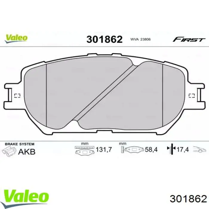 Передние тормозные колодки 301862 VALEO