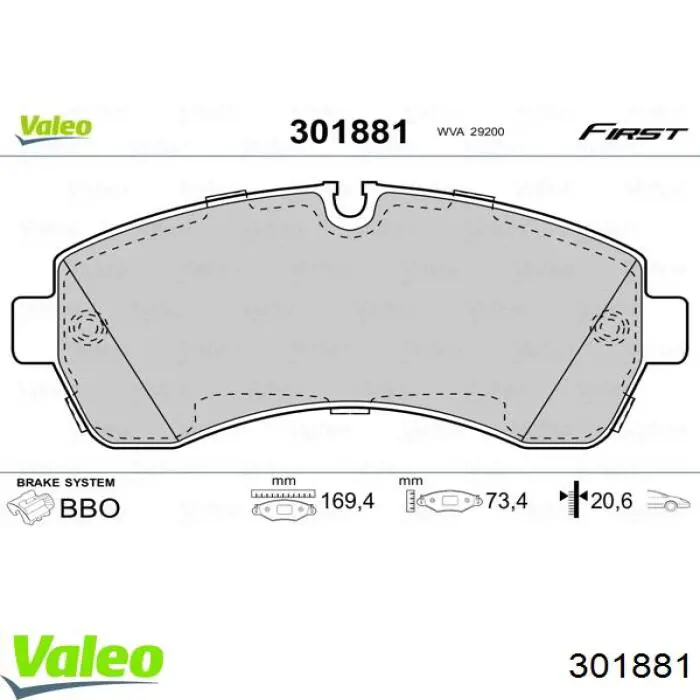 Передние тормозные колодки 301881 VALEO