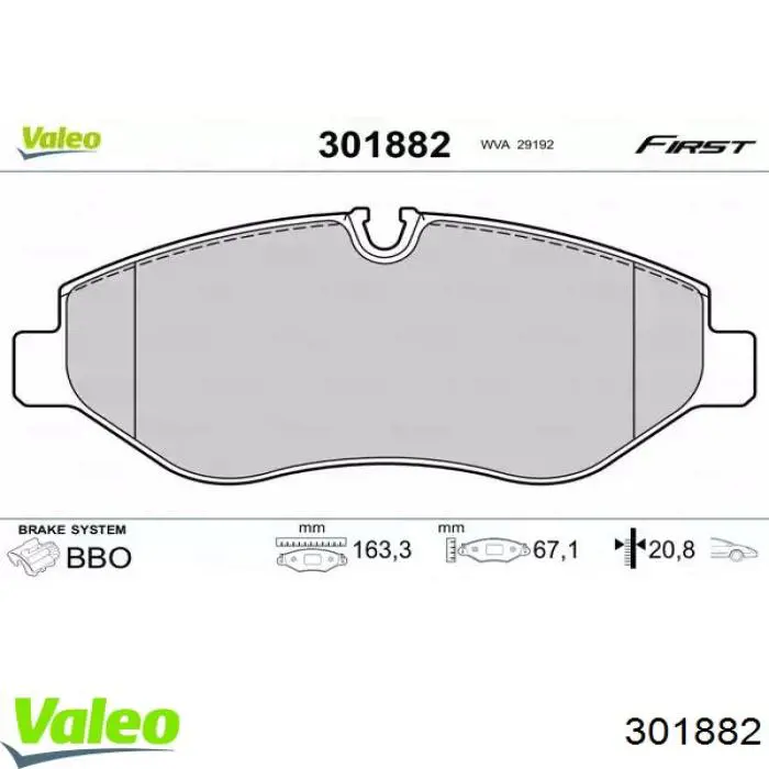 Передние тормозные колодки 301882 VALEO