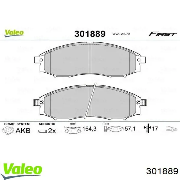 Передние тормозные колодки 301889 VALEO