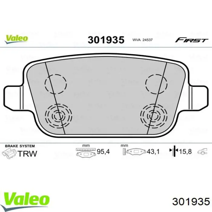 Задние тормозные колодки 301935 VALEO