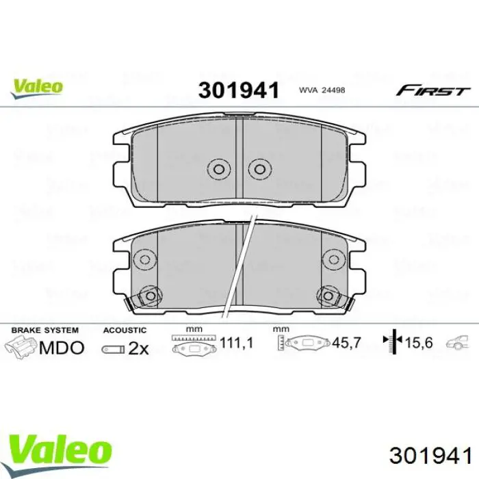 Задние тормозные колодки 301941 VALEO