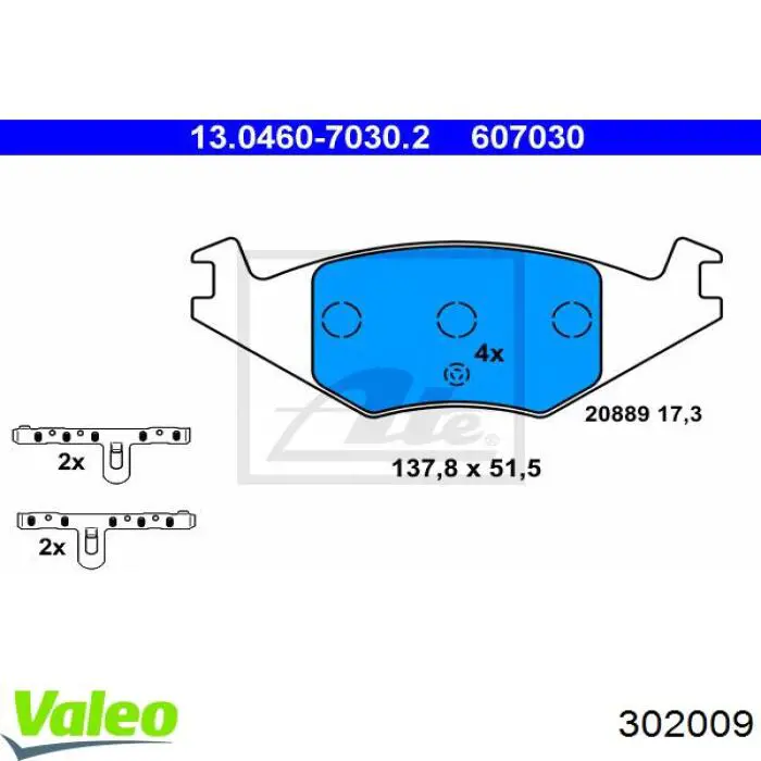 Передние тормозные колодки 302009 VALEO