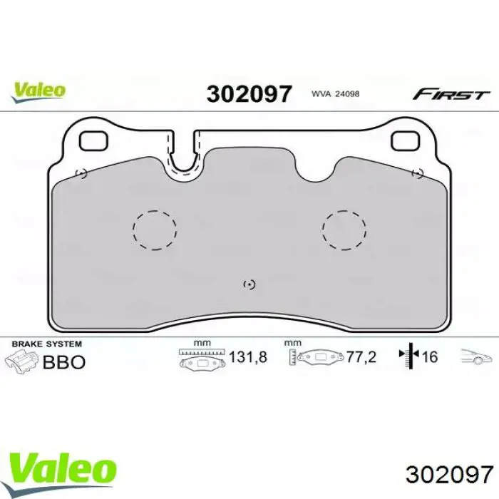 Передние тормозные колодки 302097 VALEO