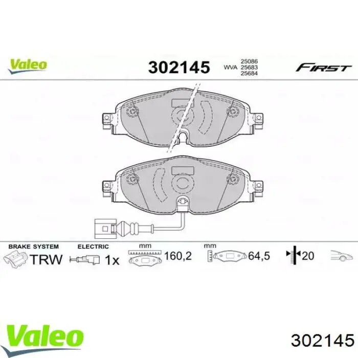 Передние тормозные колодки 302145 VALEO