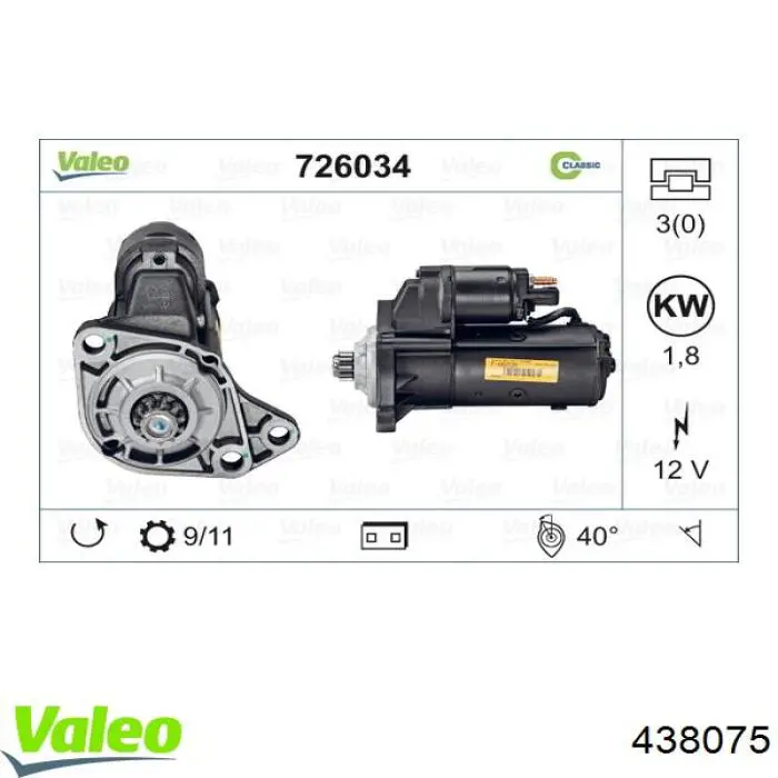 Стартер двигателя VALEO 438075