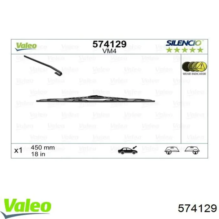 574129 VALEO Щетка стеклоочистителя лобового стекла, пассажирская