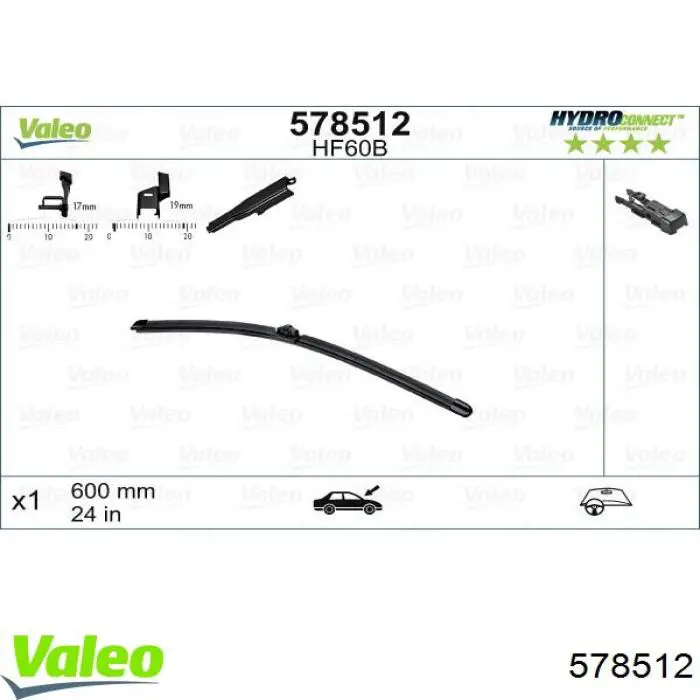 Купить 578512 VALEO Щетка-дворник лобового стекла водительская