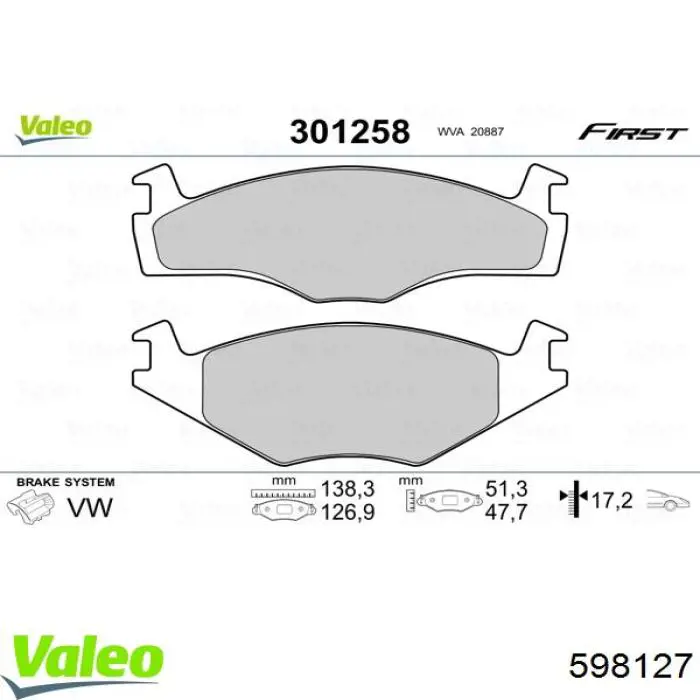 Тормозные колодки VALEO 598127