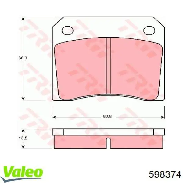 Передние тормозные колодки 598374 VALEO