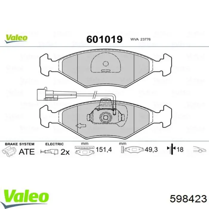 Передние тормозные колодки 598423 VALEO