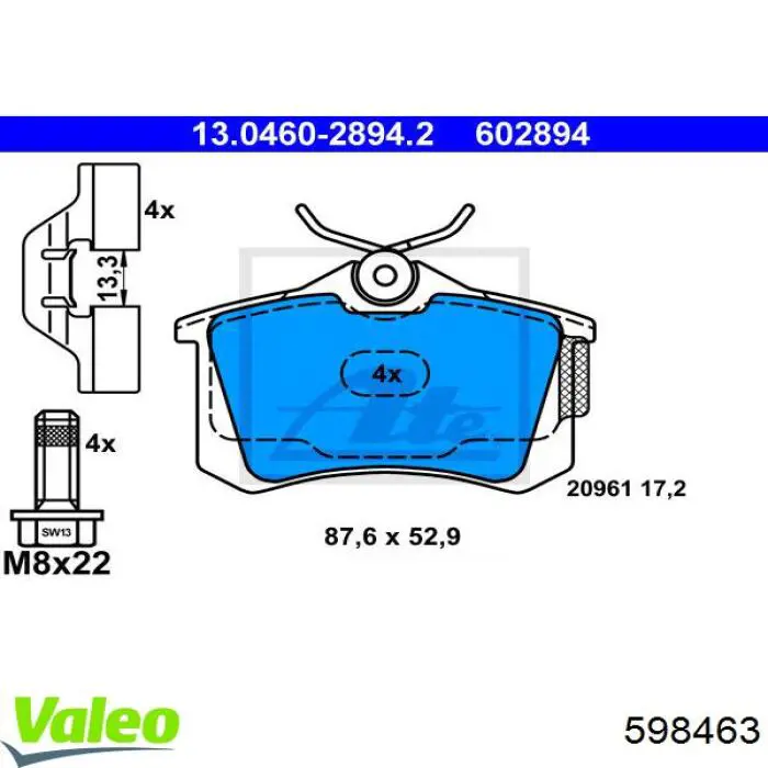 598463 VALEO Колодки тормозные дисковые комплект