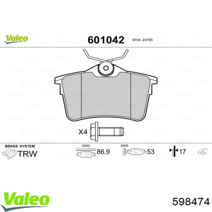 Колодки дисковые  VALEO 598474 цена, от 25.28 USD