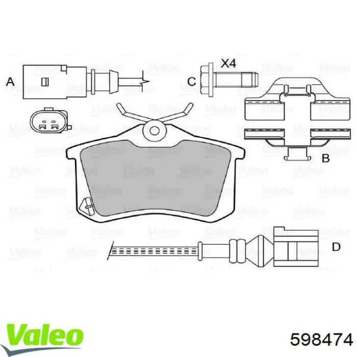 Купить 598474 VALEO Колодки тормозные задние, дисковые