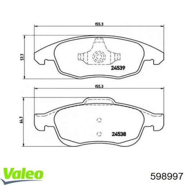 Передние тормозные колодки 598997 VALEO