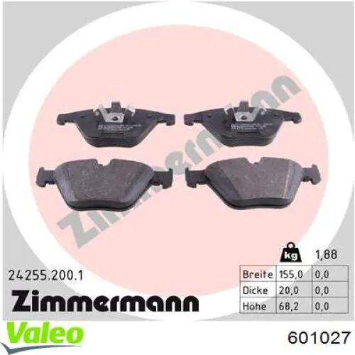 Передние тормозные колодки 601027 VALEO