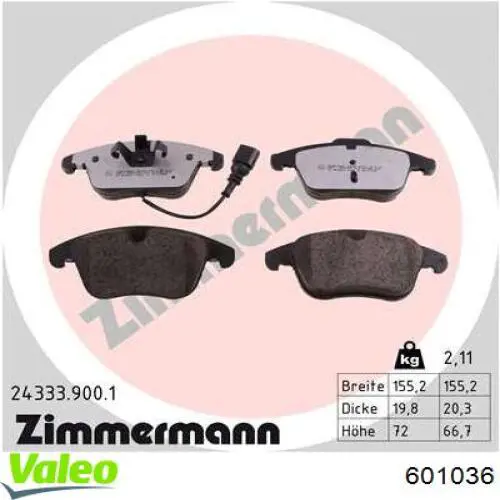 Купить 601036 VALEO Колодки тормозные