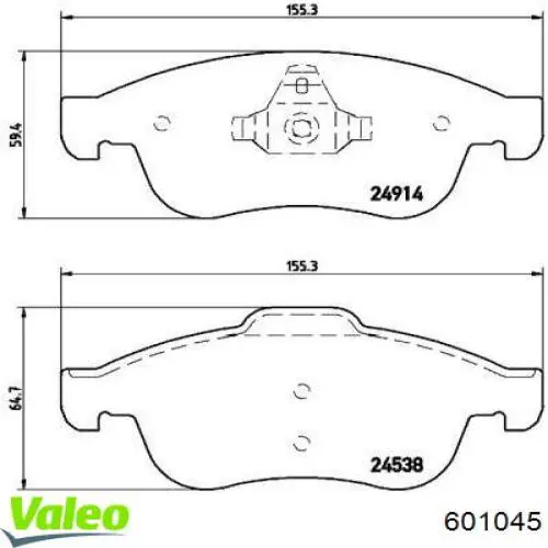 Передние тормозные колодки 601045 VALEO