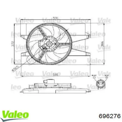 Диффузор вентилятора в сборе с мотором и крыльчаткой 696276 VALEO