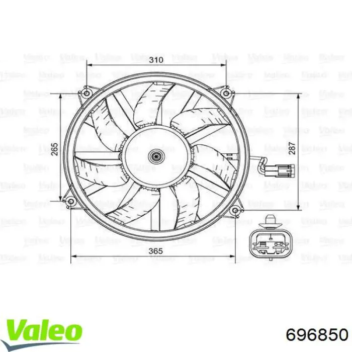 696850 VALEO ventilador elétrico de esfriamento montado (motor + roda de aletas)