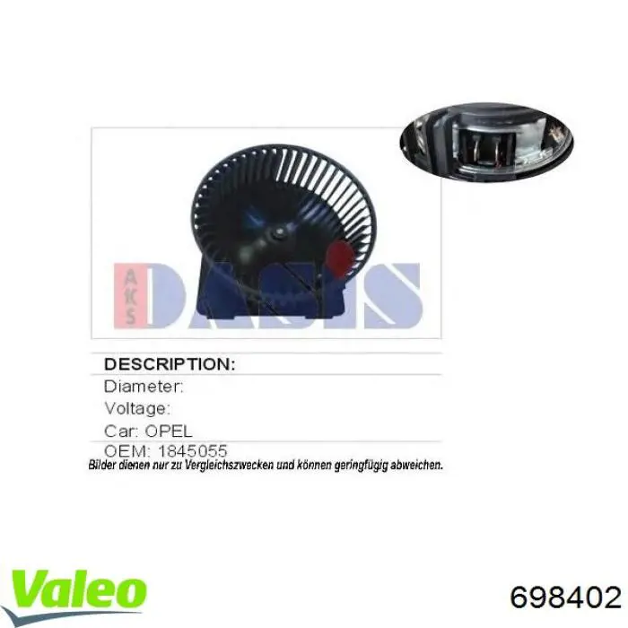 Купить 698402 VALEO Электродвигатели (электродвигатель отопителя) или розетка прицепа штепсельная