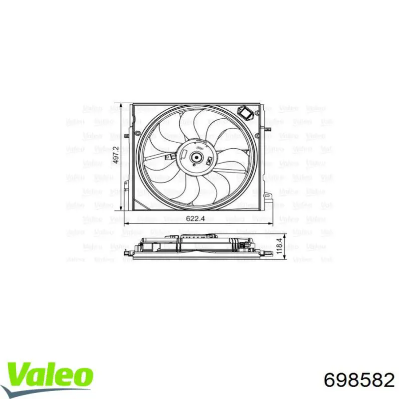 Difusor de radiador, ventilador de refrigeración, condensador del aire acondicionado, completo con motor y rodete 698582 VALEO