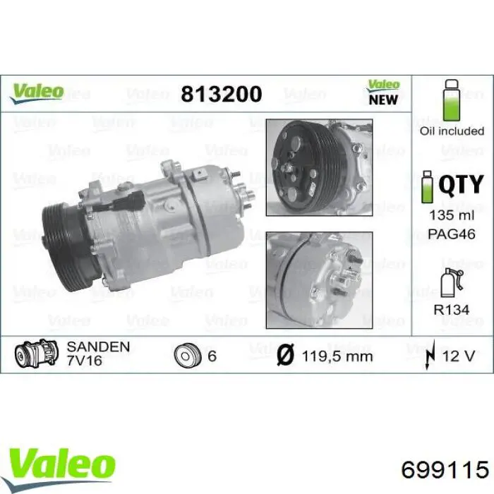 Компрессор системы кондиционирования VALEO 699115 цена, от 207.95 USD