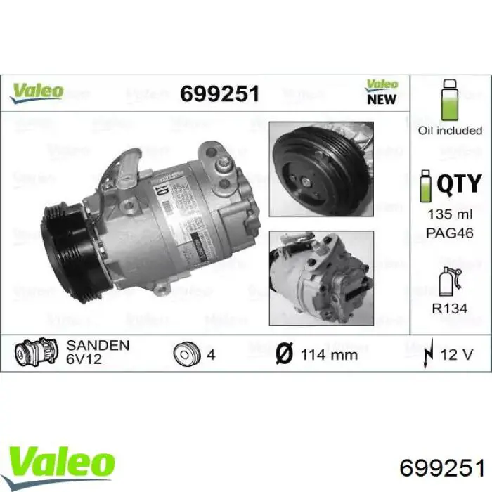 Компрессор системы кондиционирования VALEO 699251 цена, от 223.64 USD
