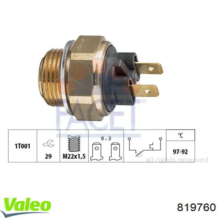 819760 VALEO датчик температуры охлаждающей жидкости (включения вентилятора радиатора)