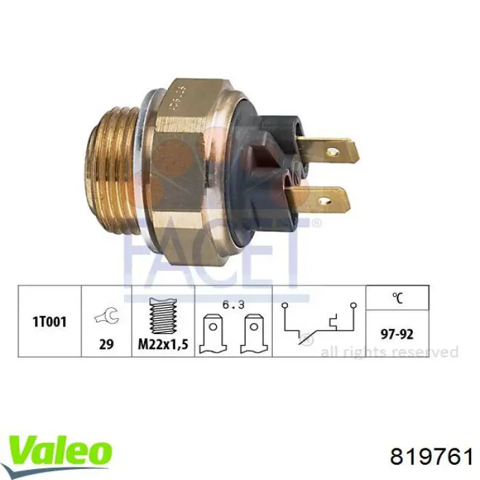 819761 VALEO датчик температуры охлаждающей жидкости (включения вентилятора радиатора)