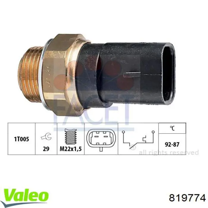 819774 VALEO датчик температуры охлаждающей жидкости (включения вентилятора радиатора)