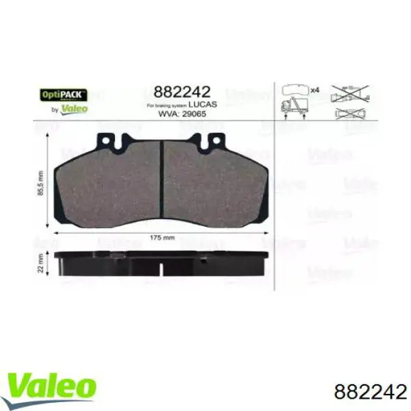 Передние тормозные колодки 882242 VALEO